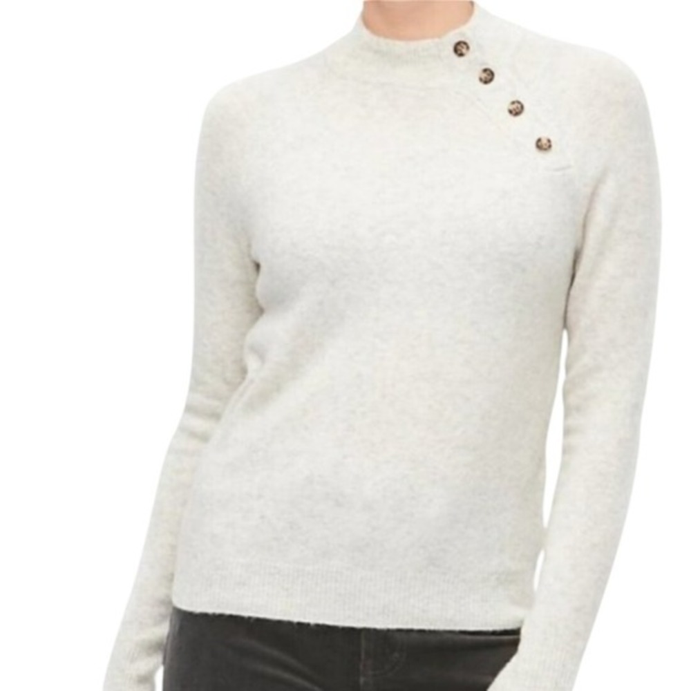 J. Crew Speckled Mock Neck Button Shoulder‎ Sweater Yarn Knit Wool Medium